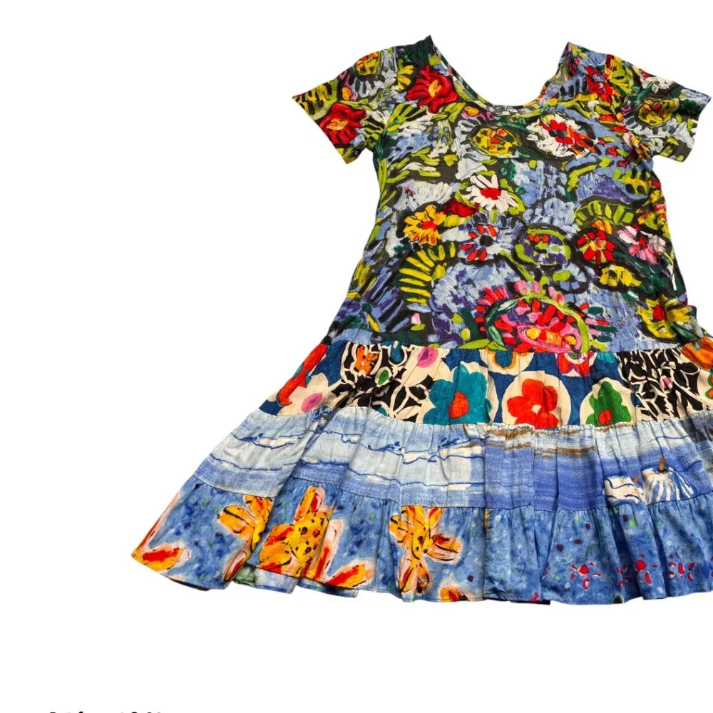 90'S Y2K VTG. RARE JAMS WORLD HATTIE PASA PASTA PRINT DRESS SZ. LARGE EUC/MINT - Picture 4 of 5